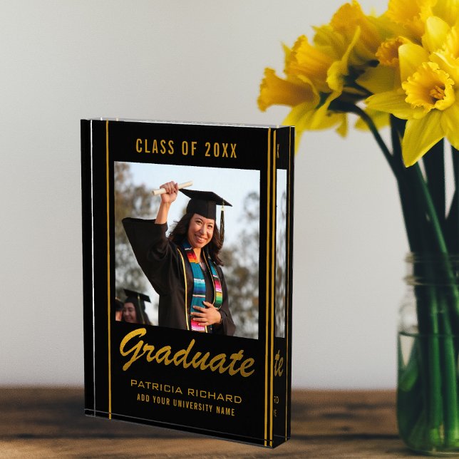 Black And Gold Grad  Graduation 2023 Keepsake Photo Block (Creator Uploaded)