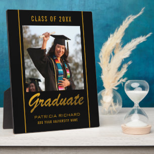 Black And Gold Grad Photo Graduation 20XX Keepsake Plaque