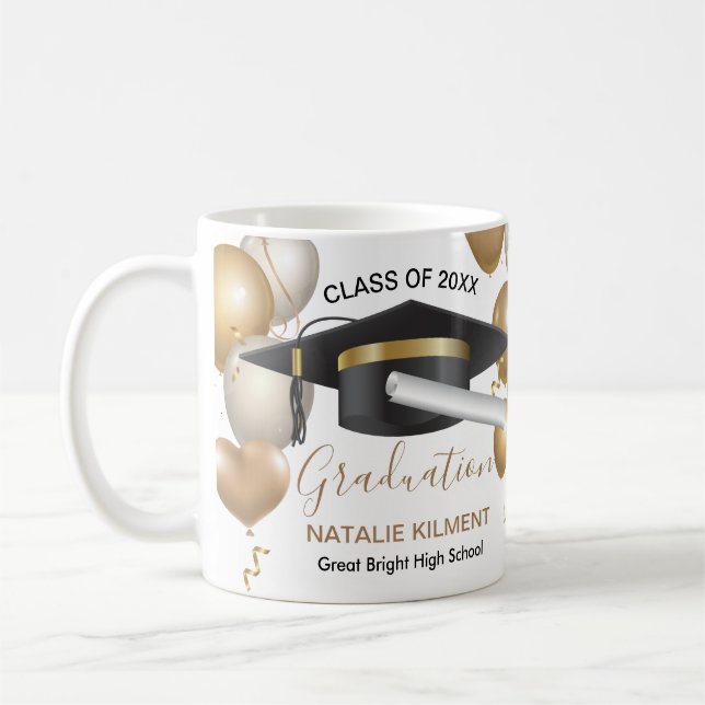 Black and Gold Graduate Cap Graduation 2022 Coffee Mug (Left)