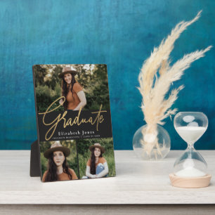 Black and Gold Graduate Script Graduation Photo Plaque