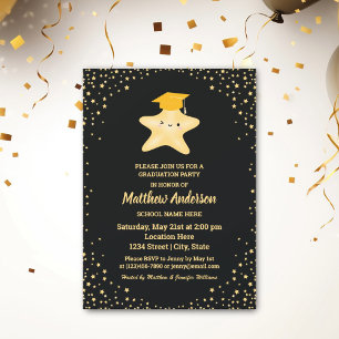 Black and Gold Graduate Super Star Graduation Invitation