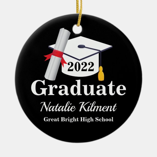 Black and Gold Graduation Cap Class of 2022 Photo Ceramic Ornament (Front)