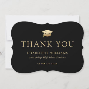 Black and Gold Graduation Cap Modern Thank You Card