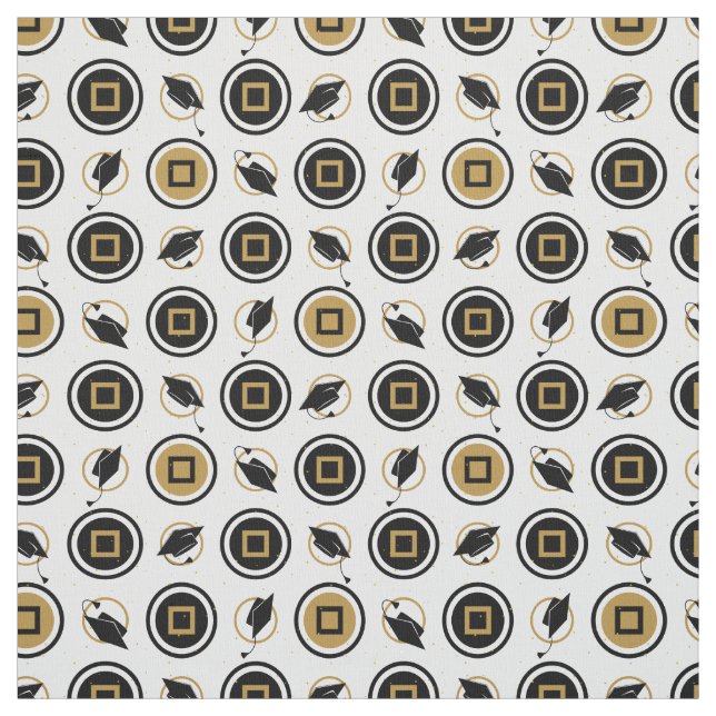 Black and Gold Graduation Cap Pattern Fabric (Swatch)