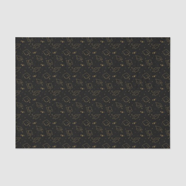 Black and Gold Graduation Cap Toss Tissue Paper (Front)