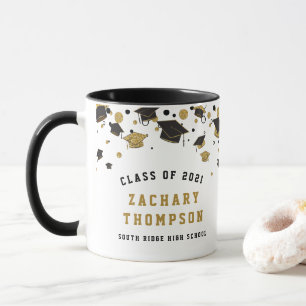 Black and Gold Graduation Class of 2021 Glitter Mug