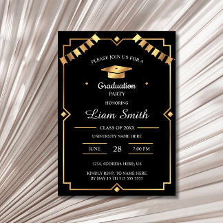 Black and Gold Graduation Elegant Invite