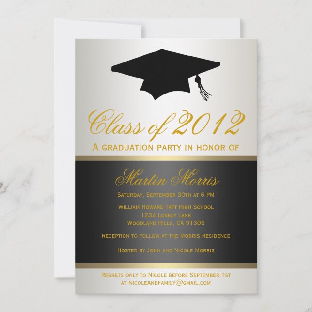 Black and Gold Graduation Invitation (Front)