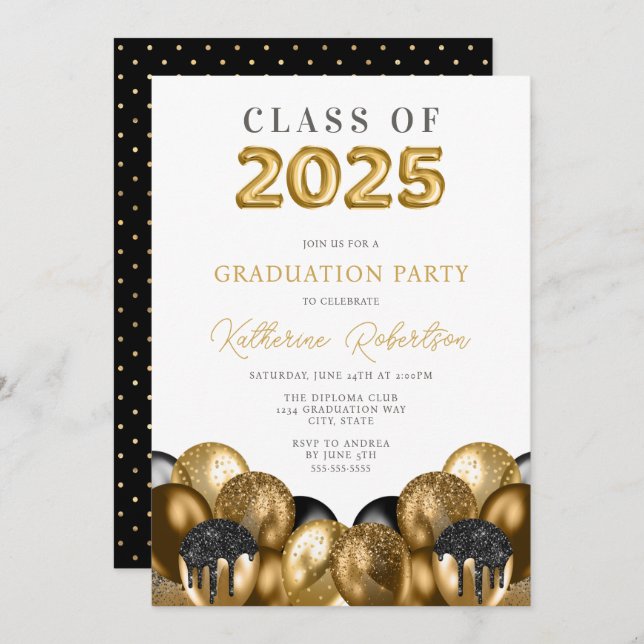 Black and Gold Graduation Invitation (Front/Back)