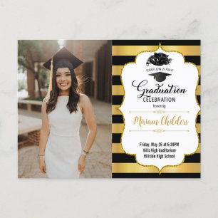 Black and Gold Graduation Invitation with Photo