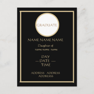 BLACK AND GOLD GRADUATION INVITE POSTCARD