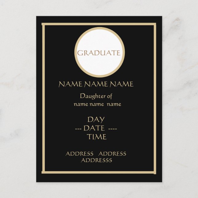 BLACK AND GOLD GRADUATION INVITE POSTCARD (Front)