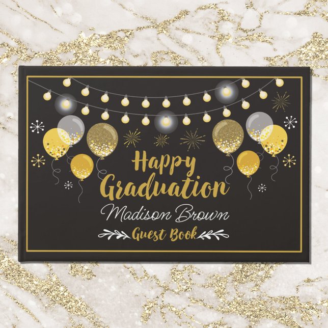 Black and Gold Graduation Party Guest Book (Close up)