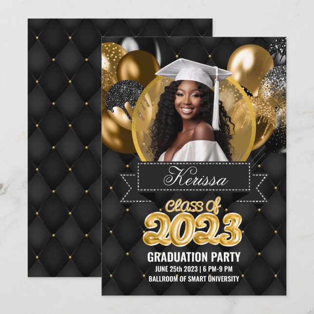 Black and Gold Graduation Party Invitation (Front/Back)