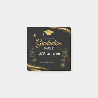 Black and Gold Graduation Party Invitation Post-it Notes