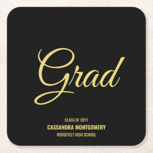 Black and Gold Graduation Party Square Paper Coaster