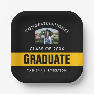  Black and Gold Graduation Personalised Photo Paper Plate