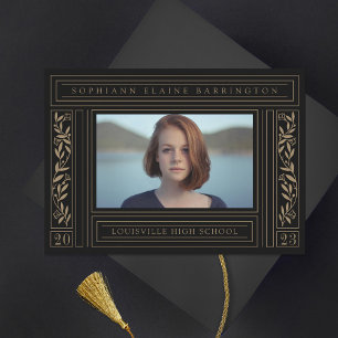Black and Gold Graduation Photo Announcement