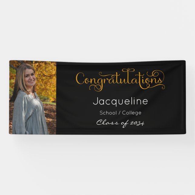 Black And Gold Graduation Photo Banner (Horizontal)