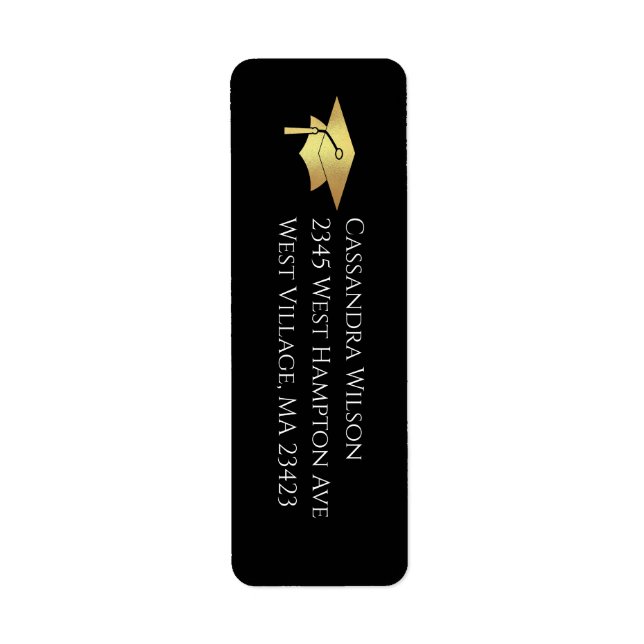 Black and Gold Graduation Return Address Label (Front)
