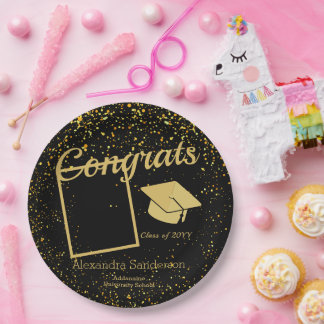 Black and Gold Graduation Senior Photo class 20xx, Paper Plate