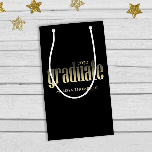 Black and Gold Graduation Typography Custom Small Gift Bag (Creator Uploaded)