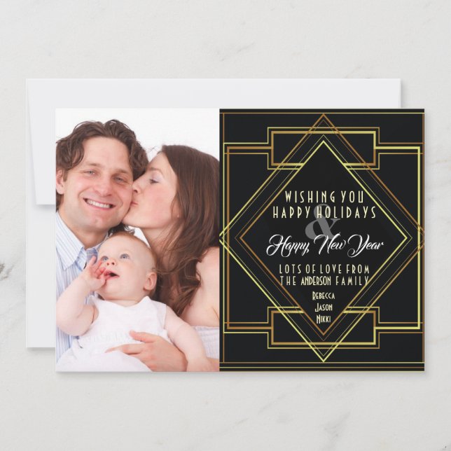 black and gold great gatsby holiday photo card (Front)