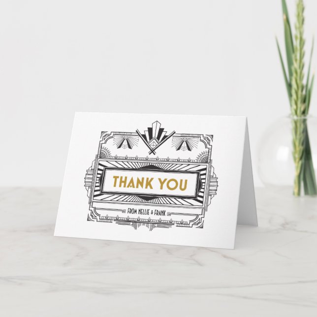Black and Gold Great Gatsby Thank You Notes (Front)
