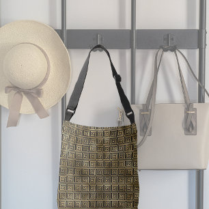 Black and Gold Greek Key Pattern   Crossbody Bag
