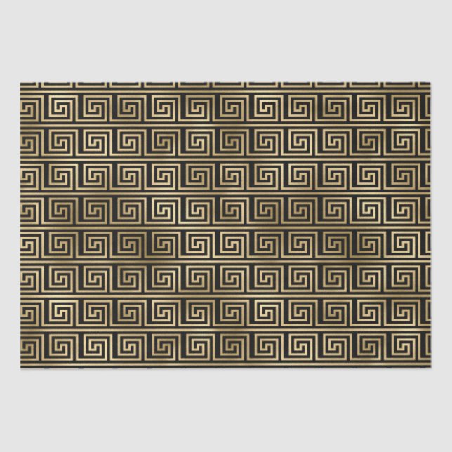 Black and Gold Greek Key Pattern  Tissue Paper (Front)