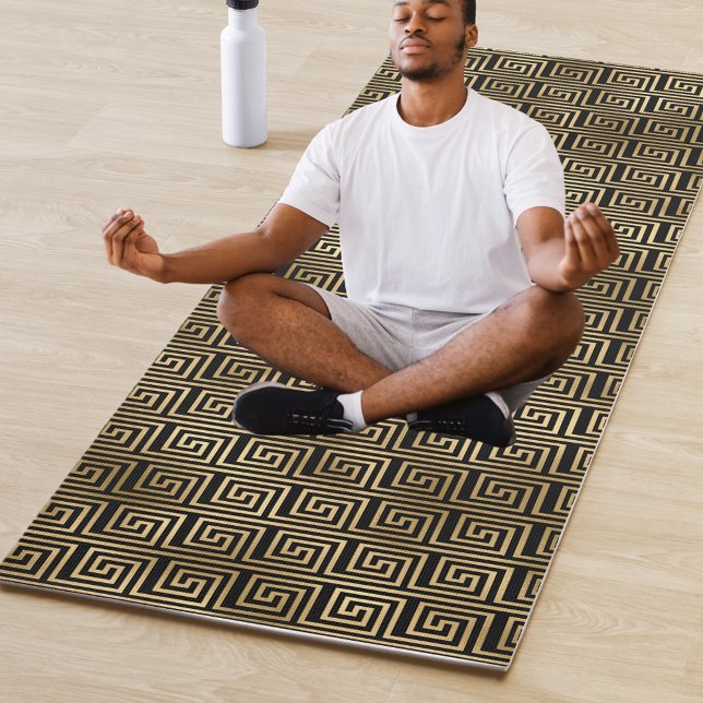 Black and Gold Greek Key Pattern Yoga Mat (Creator Uploaded)