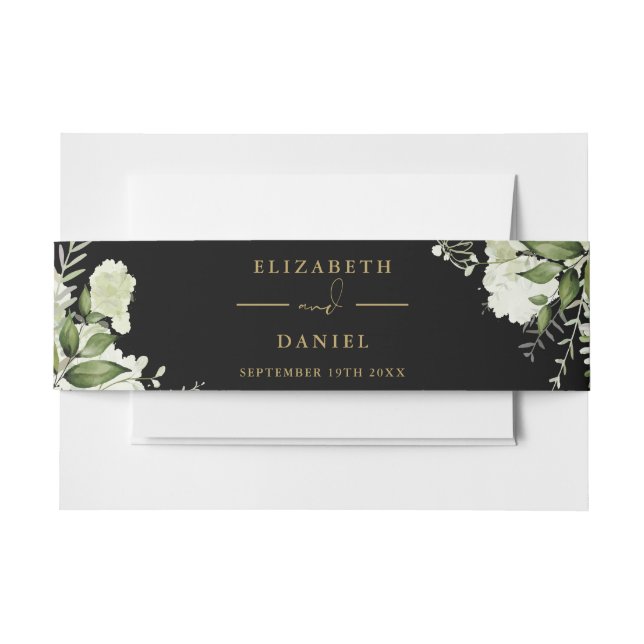 Black And Gold Greenery Floral Wedding Invitation Invitation Belly Band (Front Example)