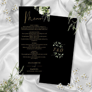 Black And Gold Greenery Monogram Wedding Dinner Menu