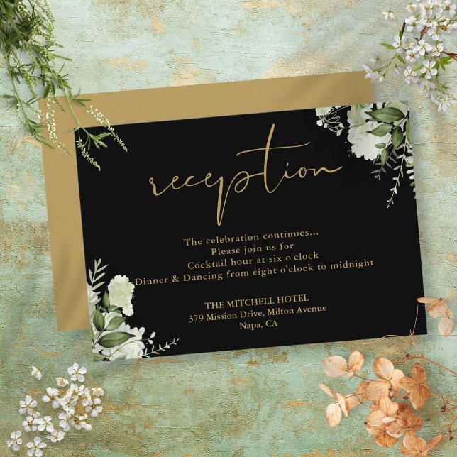 Black And Gold Greenery Wedding Reception Enclosure Card (Black And Gold Greenery Wedding Reception Enclosure Card)
