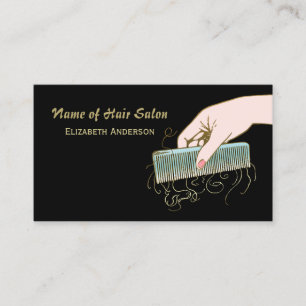 Black and Gold Hair Salon Vintage Comb and Curls Business Card