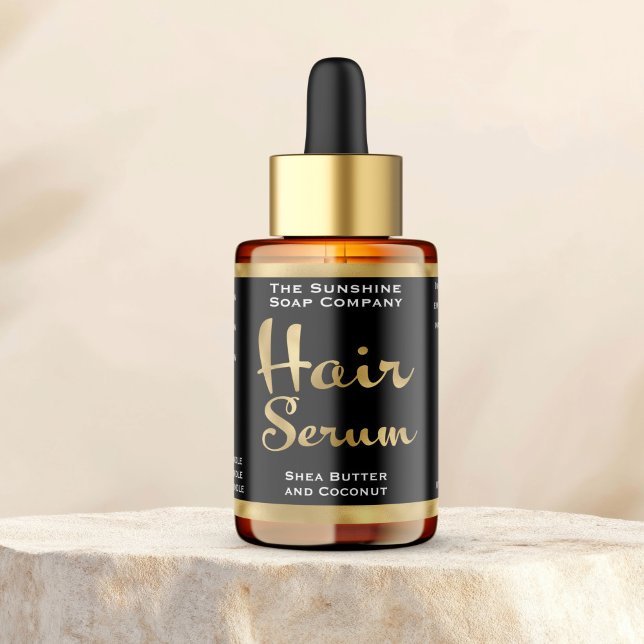 Black and Gold Hair Serum Bottle Label (Creator Uploaded)