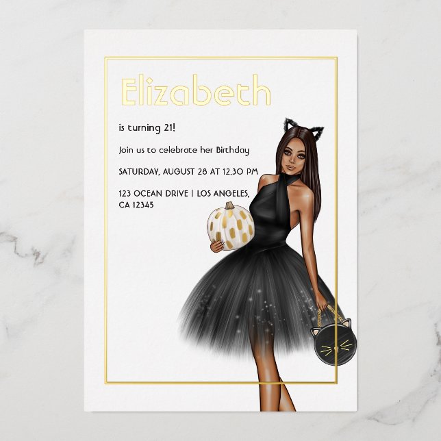 Black and Gold Halloween Birthday Foil Invitation (Front)