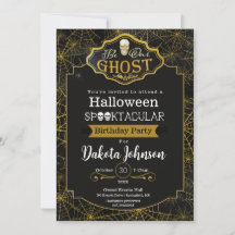Black and Gold Halloween Birthday Party invitation