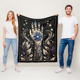 Black And Gold Hand Tattoo Fleece Blanket