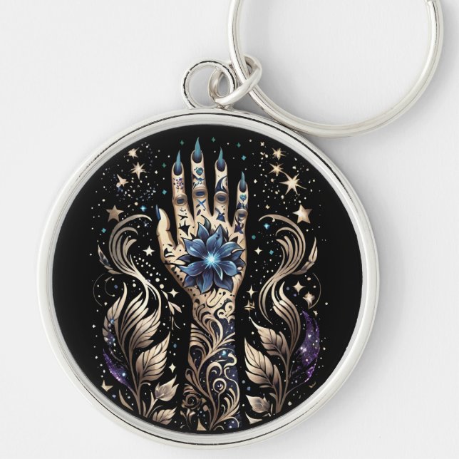 Black And Gold Hand Tattoo Key Ring (Front)