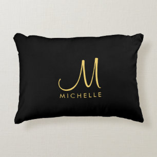 Black And Gold Handwritten Monogram Name Template Decorative Cushion