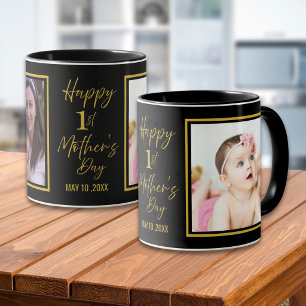 Black And Gold Happy 1st Mother's Day 2 Photo   Mug