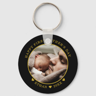 Black And Gold Happy First Father's Day Photo   Key Ring