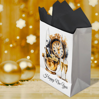 Black and Gold Happy New Year Medium Gift Bag