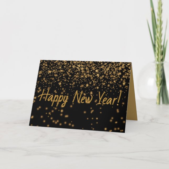Black and Gold HAPPY NEW YEAR Personalised  Card (Front)
