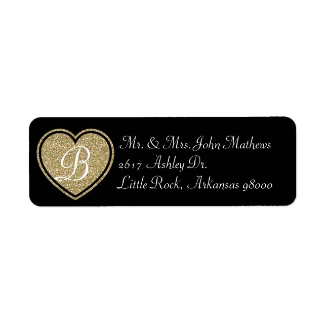 Black and Gold Heart Custom Return Address Label (Front)