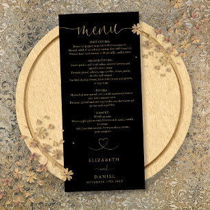 Black And Gold Heart Script Wedding Dinner Menu