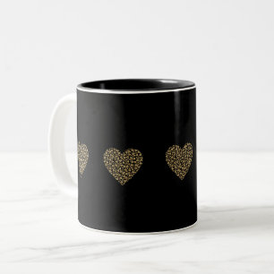 Black and Gold Hearts Valentine Two-Tone Coffee Mug
