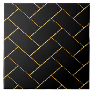 Black and Gold Herringbone Design Ceramic Tile. Ceramic Tile