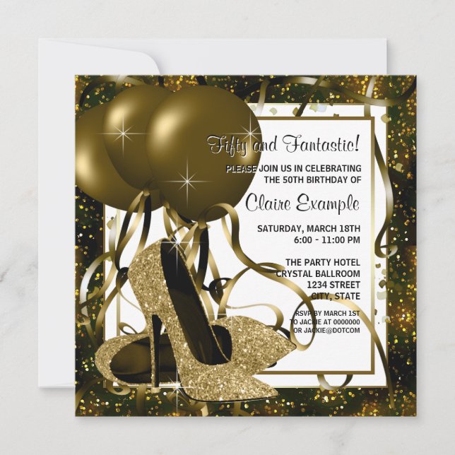 Black and Gold High Heel Birthday Party Invitation (Front)